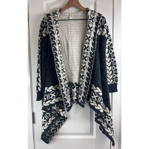 leshop Women's Cardigan Sweater Hooded Charcoal Gray Cream Print Size M / L